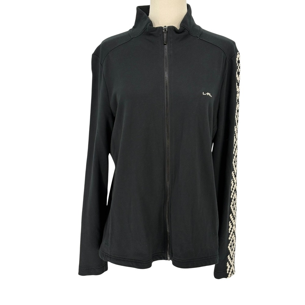 Lauren Active Ralph Lauren Track Jacket Black Embroidered Trim XL